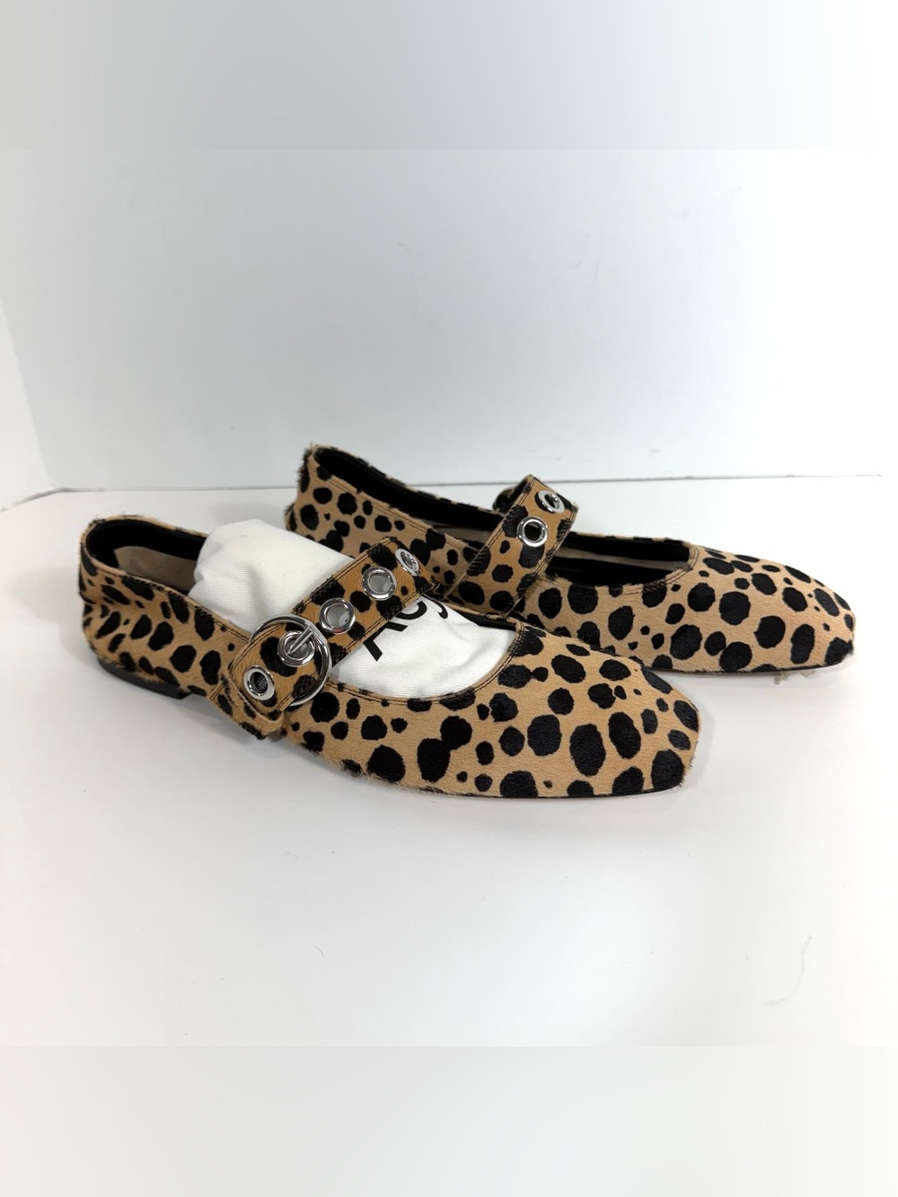Aeyde Uma Leopard-Print Calf Hair Mary Jane Ballet Flats EU 40.5 US 10.5